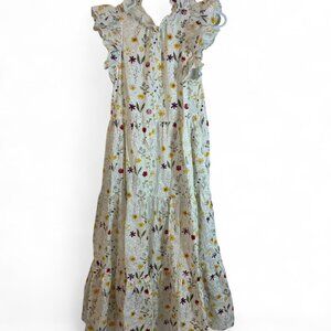 En Saison Floral Print Ruffle Tent Dress 100% Cotton, Size Small